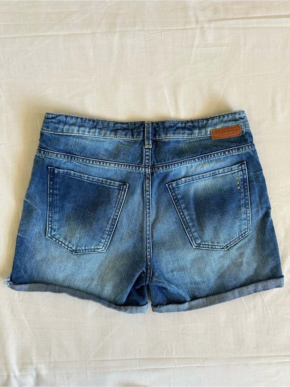 Vintage Scotch & Soda Women's Blue Distressed Patch Denim Shorts Size 25